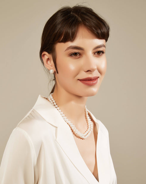 7.5-8.0mm White Freshwater Double Strand Pearl Necklace - House Of Pearls